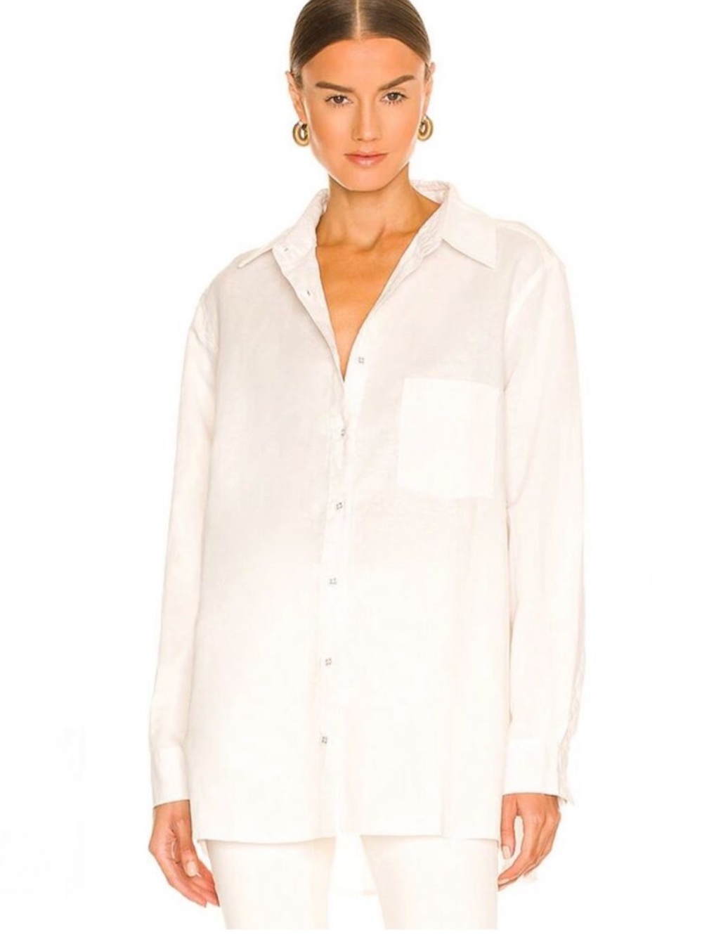 NWT WeWoreWhat Linen Dad Shirt Long Sleeve Button Down White Size M